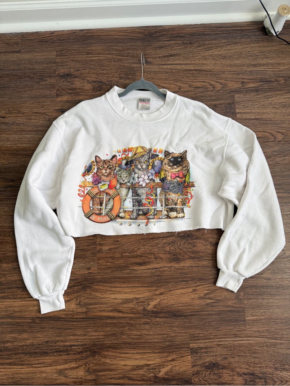 Vintage 90s Cat Cats Kitten Grandma Cropped Sweatshirt Size Large